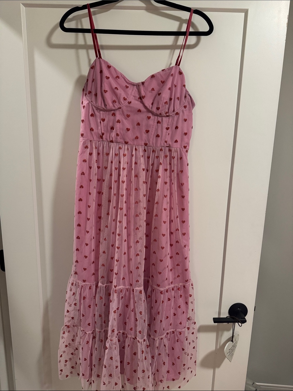Betsey Johnson Pink Mesh Heart Print Tiered Sundress